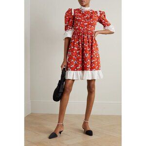 Batsheva Dress Ruffled Sz 8 Floral Poplin Mini Peasant Feminine Farmcore NEW